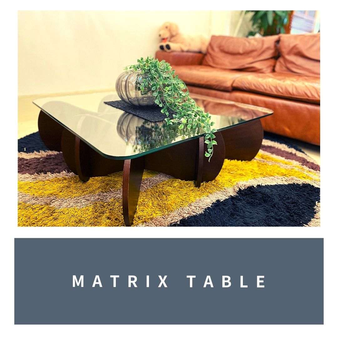 再入荷MATRIX TABLE AndrewTye デザイナーズ家具 センターテーブル リビングテーブル ガラス天板 ブラウン 中古品 引取り限定商品 ガラス